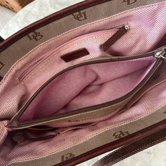 Dooney & Bourke Brown Monogram Leather and Canvas Shoulder Bag Tote Purse - Picture 5 of 8